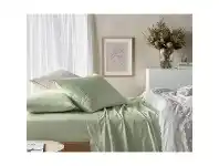 LivingStyles Vintage Design Homeware Eucalyptus Cotton Sheet Set, Double, Fog Green offer