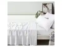 LivingStyles Vintage Design Homeware French Linen Sheet Set, Single, White offer