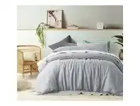 LivingStyles Vintage Design Homeware French Linen Quilt Cover Set, Double, Dove Grey offer
