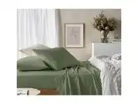 LivingStyles Vintage Design Homeware Eucalyptus Cotton Sheet Set, Single, Olive offer