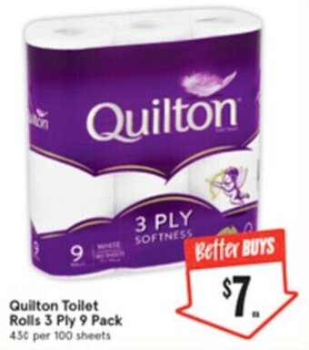 IGA Quilton Toilet Rolls 3 Ply 9 Pack offer