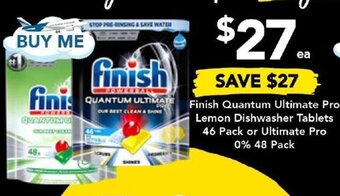 Drakes Finish Quantum Ultimate Pro Lemon Dishwasher Tablets 46 Pack or Ultimate Pro 0% 48 Pack offer