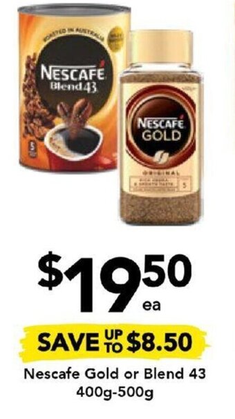 Drakes Nescafe Gold or Blend 43 400g-500g offer