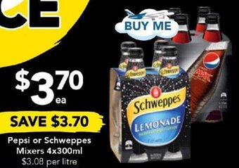Drakes Pepsi or Schweppes Mixers 4x300ml offer