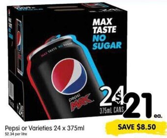 Spar Pepsi or Varieties 24 x 375ml offer