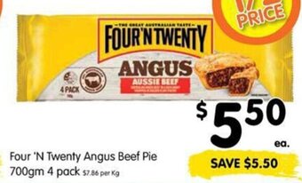 Spar Four 'N Twenty Angus Beef Pie 700gm 4 pack offer