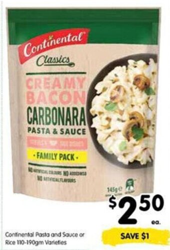 Spar Continental Pasta and Sauce or Rice 110-190gm Varieties offer