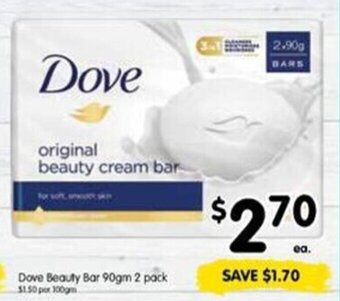 Spar Dove Beauty Bar 90gm 2 pack offer