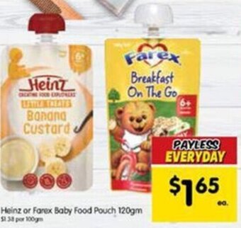 Spar Heinz or Farex Baby Food Pouch 120gm offer