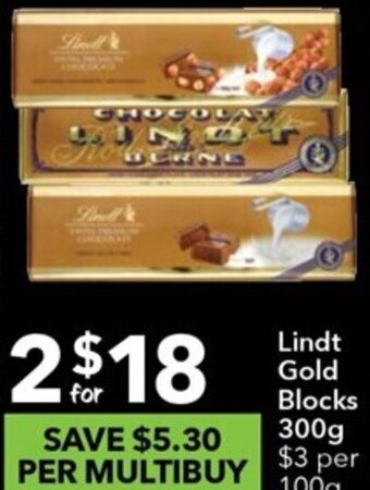 Ritchies Lindt Gold Blocks 300g offer