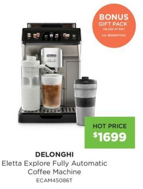 DELONGHI Eletta Explore Fully Automatic Coffee Machine offer at Bing Lee