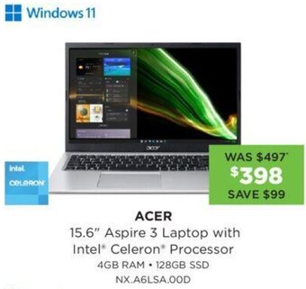 Bing Lee ACER 15.6" Aspire 3 Laptop with Intel® Celeron® Processor offer