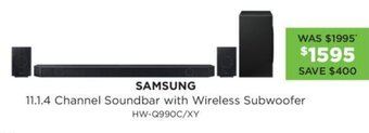 Bing Lee SAMSUNG 11.1.4 Channel Soundbar with Wireless Subwoofer HW-Q990C/XY offer