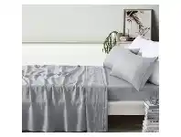 LivingStyles Vintage Design Homeware French Linen Sheet Set, Double, Dove Grey offer