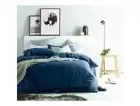 LivingStyles Vintage Design Homeware Linen Cotton Quilt Cover Set, Double, Dark Denim offer