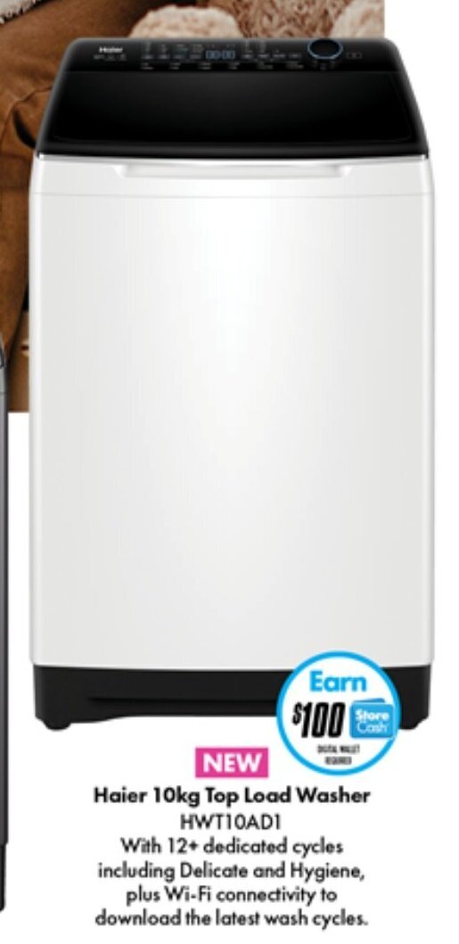 Haier 10kg Top Load Washer HWT1OADI offer at The Good Guys