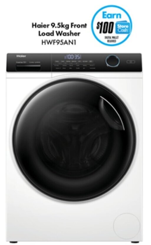 Haier 9.5kg Front Load Washer HWF95ANI offer at The Good Guys
