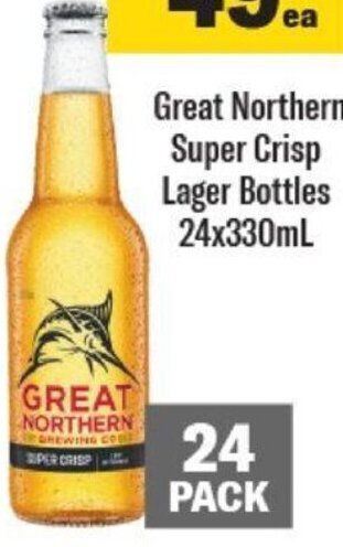 Liquorland Great Northern Super Crisp Lager Bottles 24x330mL offer