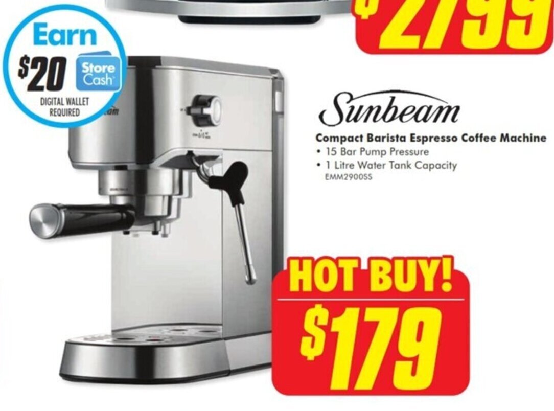 Sunbeam Compact Barista Espresso Coffee Machine offer at The Good Guys