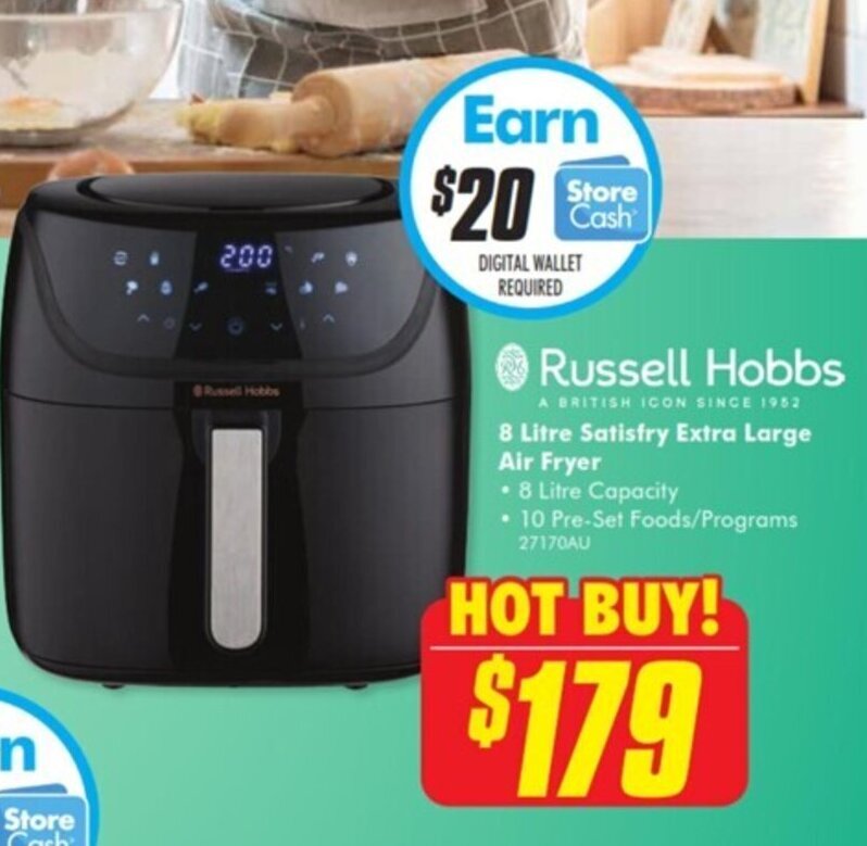 Russell Hobbs 8 Litre Satisfry Extra Large Air Fryer offer at The Good Guys