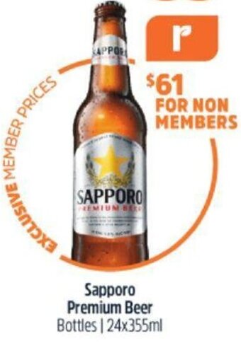 BWS Sapporo Premium Beer Bottles | 24x355ml offer