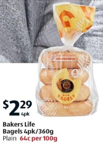 ALDI Bakers Life Bagels 4pk/360g Plain offer
