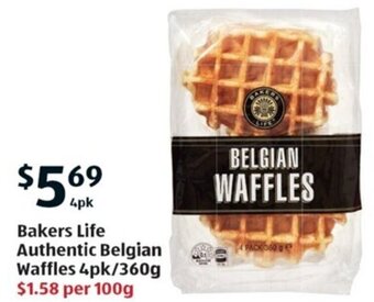 ALDI Bakers Life Authentic Belgian Waffles 4pk/360g offer