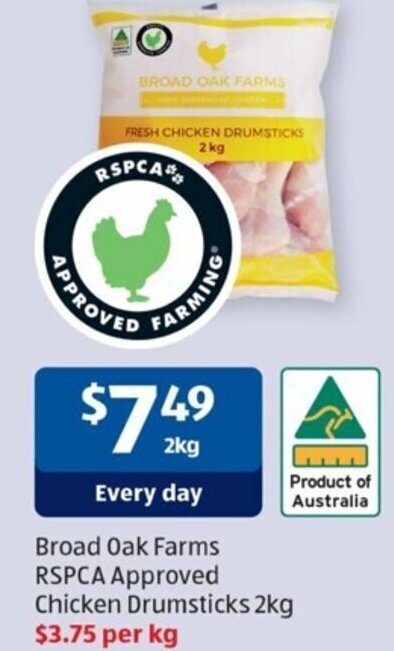 Broad Oak Farms Rspca Approved Chicken Drumsticks 2kg Offer At Aldi 2430