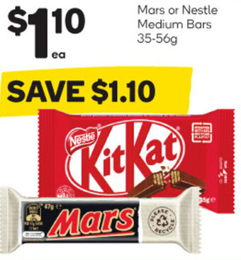 Woolworths Mars or Nestle Medium Bars 35-56g offer