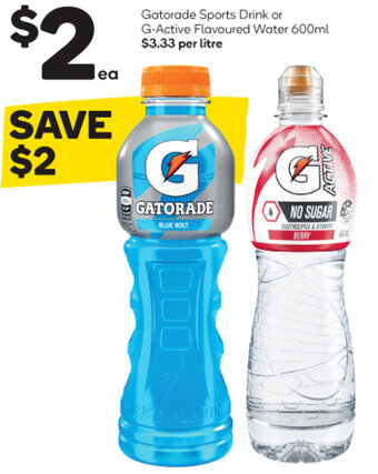 Woolworths Gatorade Sports Drink or G-Active Flavoured Water 600ml offer