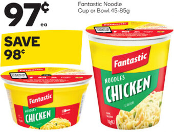 Woolworths Fantastic Noodle Cup or Bowl 45-85g offer