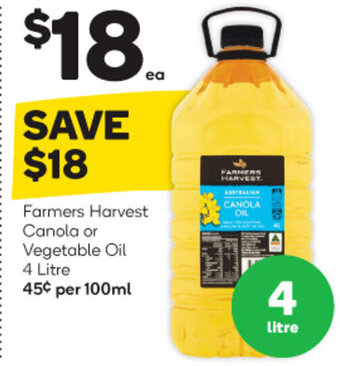 Woolworths Farmers Harvest Canola or Vegetable Oil 4 Litre offer