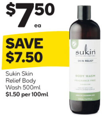 Woolworths Sukin Skin Relief Body Wash 500ml offer