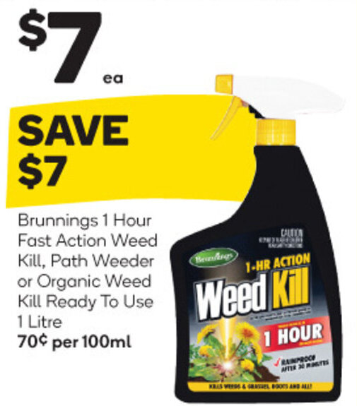 Brunnings 1 Hour Fast Action Weed Kill, Path Weeder or Organic Weed