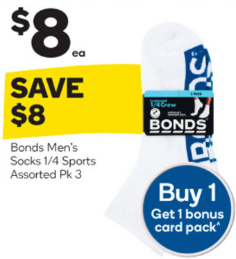 Woolworths Bonds Men's Socks 1/4 Sports Assorted Pk 3 offer