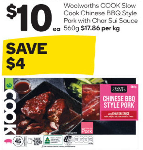 Woolworths COOK Slow Cook Chinese BBQ Style Pork with Char Sui Sauce ea