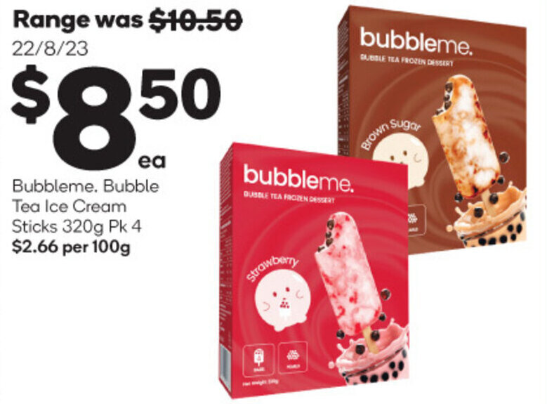 Bubbleme. Bubble Tea Ice Cream Sticks 320g Pk 4 offer at Woolworths