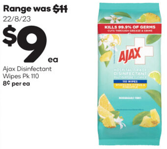 Woolworths Ajax Disinfectant Wipes Pk 110 offer