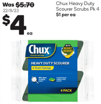 Woolworths Chux Heavy Duty Scourer Scrubs Pk 4 offer