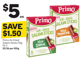Woolworths Primo Air-Dried Salami Sticks 90g Pk 5 offer