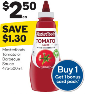 Woolworths Masterfoods Tomato or Barbecue Sauce 475-500ml offer