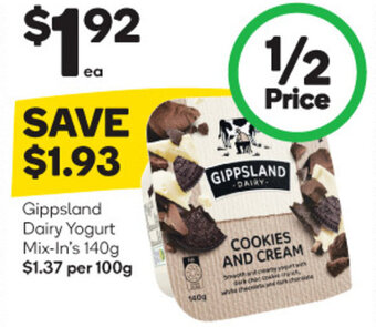 Woolworths Gippsland Dairy Yogurt Mix-In's 140g` offer