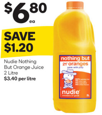 Woolworths Nudie Nothing But Orange Juice 2 Litre offer