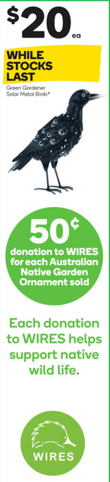 Woolworths Green Gardener Solar Metal Birds* offer
