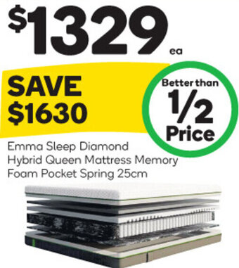 Woolworths Emma Sleep Diamond Hybrid Queen Mattress Memory Foam Pocket Spring 25cm offer