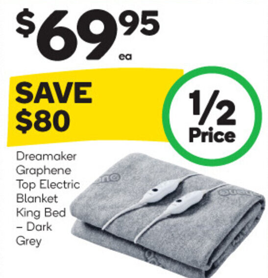 Dreamaker Graphene Top Electric Blanket King Bed Dark Grey offer at