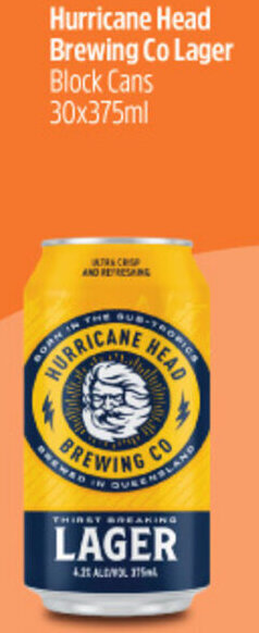 Woolworths Hurricane Head Brewing Co Lager Block Cans 30x375ml offer