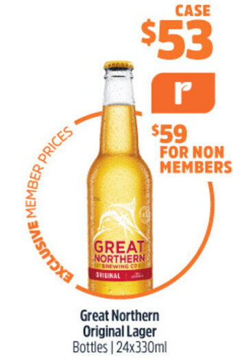 Woolworths Great Northern Original Lager Bottles | 24x330ml offer