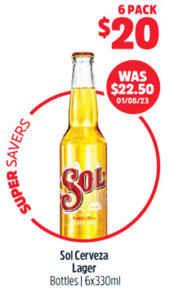 Woolworths Sol Cerveza Lager Bottles | 6x330ml offer