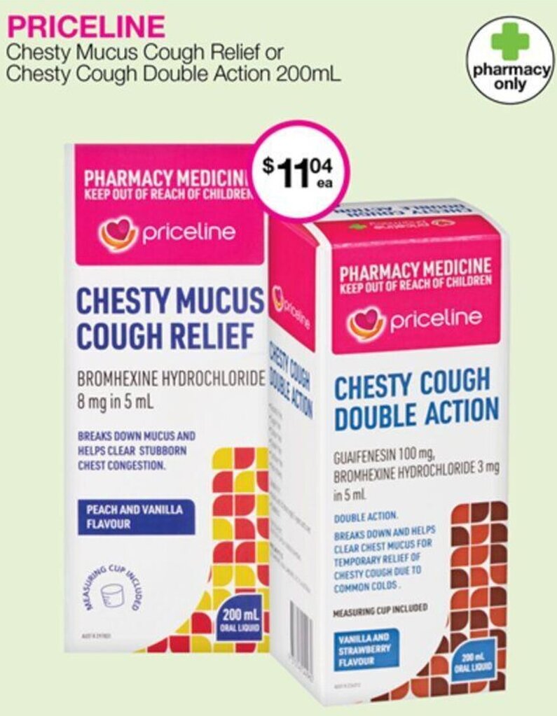 PRICELINE Chesty Mucus Cough Relief or Chesty Cough Double Action 200mL